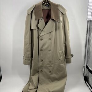 VTG Stafford Trench Coat High End Overcoat Double Breasted W/ Liner Tan 48 R